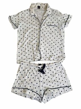 J. Crew White Short-Sleeve Polka Dot Pajama Set with Navy Accents